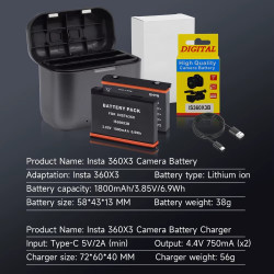 Chargeur de batterie rapide pour Insta360 X3 + 2 Batteries, Prix Maroc