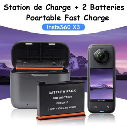 Chargeur de batterie rapide pour Insta360 X3 + 2 Batteries, Prix Maroc