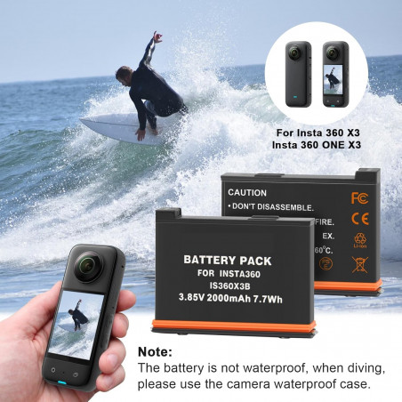 Chargeur de batterie rapide pour Insta360 X3 + 2 Batteries, Prix Maroc