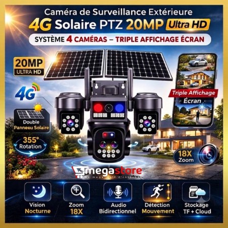 Camera 4G Solaire 20 MP 4 Objectifs avec Zoom Optique X18 - au Maroc