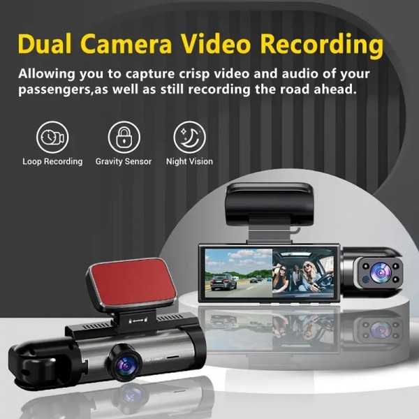 Camera de voiture Dash cam SUPER HD 1296P dual Lens Avant et intérieur