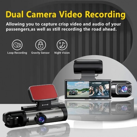 Camera de voiture Dash cam SUPER HD 1296P dual Lens Avant et intérieur