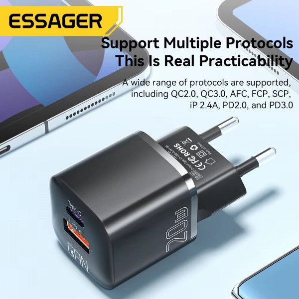 Essager Chargeur 20W GaN USB Type-C, Charge Rapide PD au Maroc