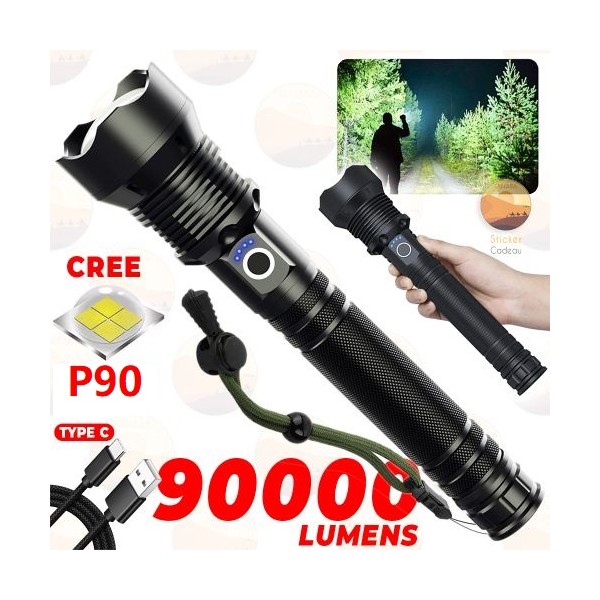 TORCHE LED P90 90000 lumens 1500 m - Torche étanche Puissante au Maroc