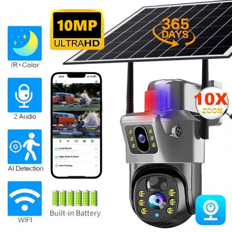 Caméra Solaire 4G Wi-Fi Extérieure Double Lentilles - 10MP - Prix Maroc Caméra Solaire 4G Wi-Fi Extérieure Double Lentilles - 10MP - Prix Maroc