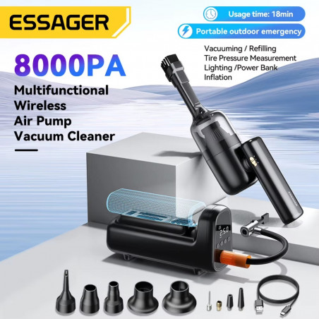 Aspirateur et Gonfleur sans Fil ESSAGER avec Power Bank Intégrée